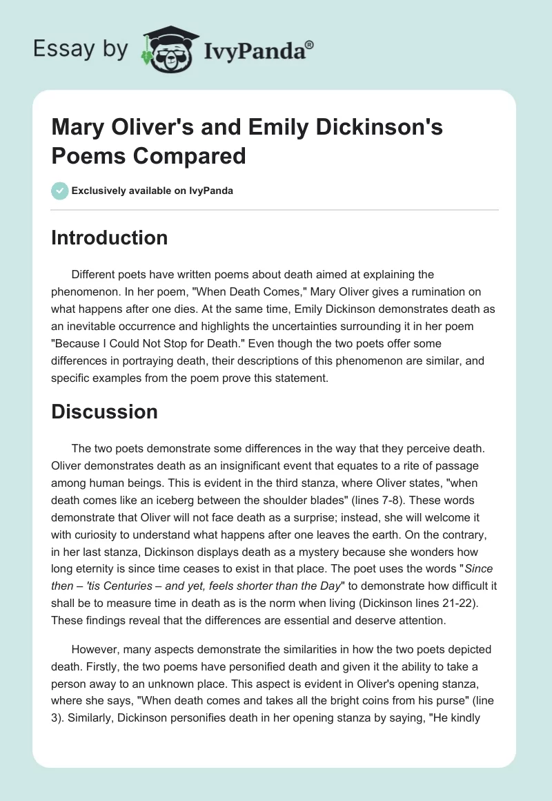 Mary Oliver's and Emily Dickinson's Poems Compared. Page 1