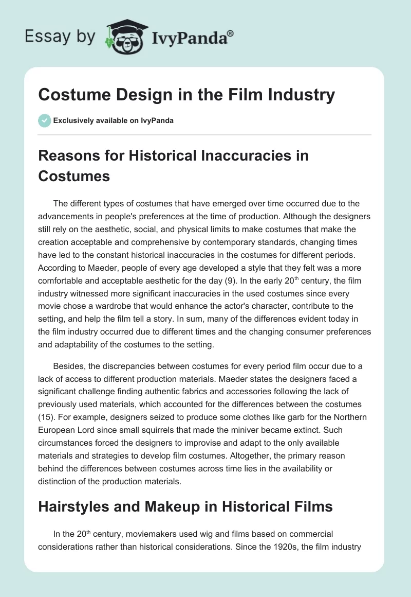 Costume Design in the Film Industry. Page 1