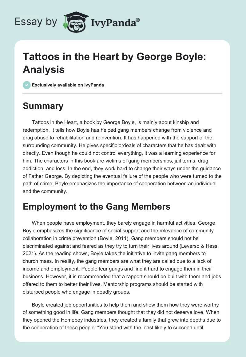 "Tattoos in the Heart" by George Boyle: Analysis. Page 1