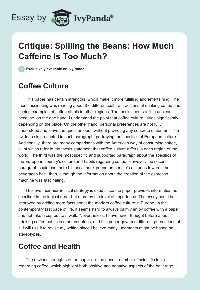 Critique: "Spilling the Beans: How Much Caffeine Is Too Much?". Page 1