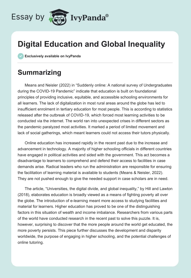 Digital Education and Global Inequality. Page 1