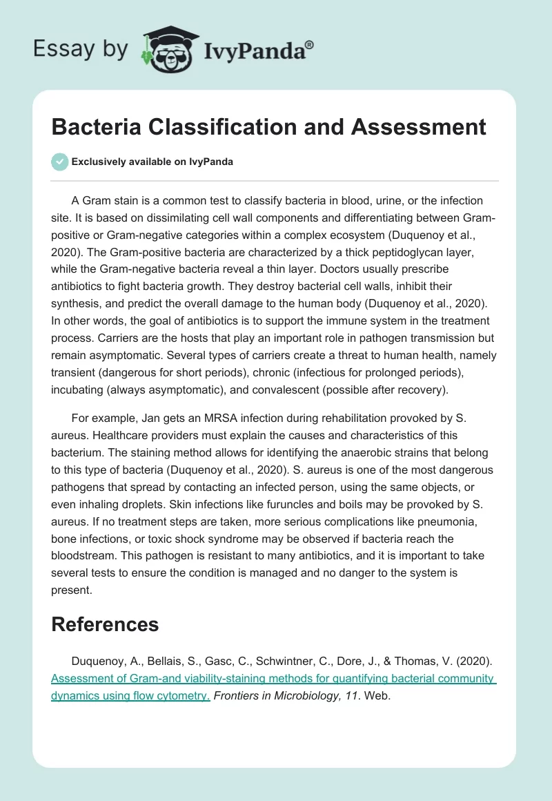 Bacteria Classification and Assessment. Page 1