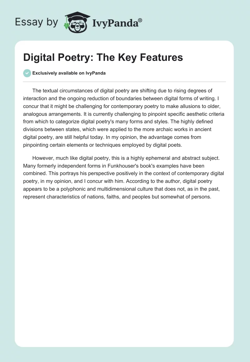 Digital Poetry: The Key Features. Page 1