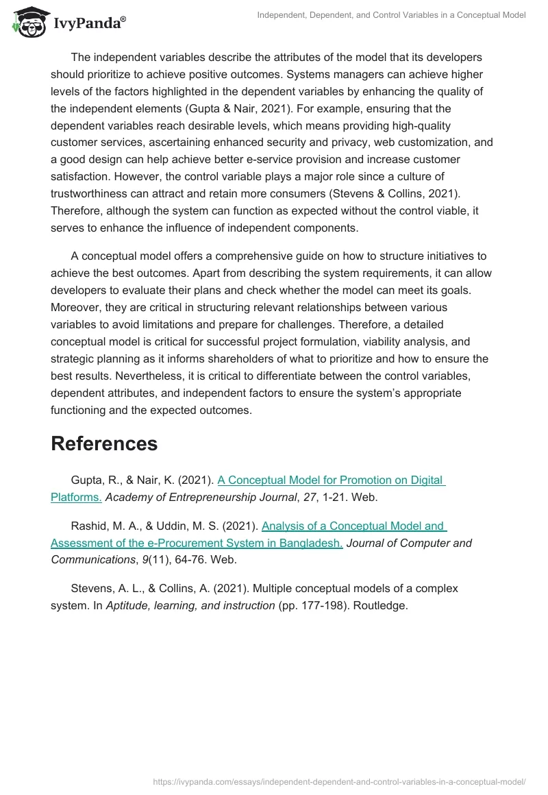 Independent, Dependent, and Control Variables in a Conceptual Model. Page 2