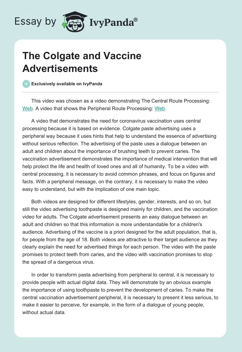 The Colgate and Vaccine Advertisements. Page 1