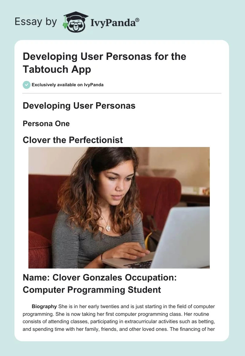 Developing User Personas for the Tabtouch App. Page 1