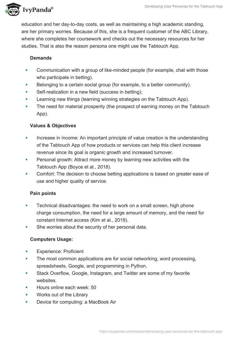 Developing User Personas for the Tabtouch App. Page 2