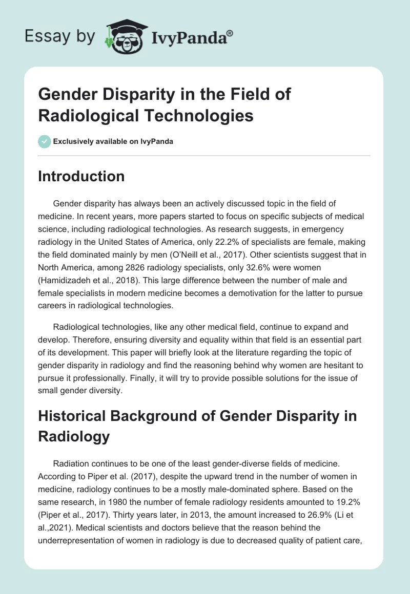 Gender Disparity in the Field of Radiological Technologies. Page 1