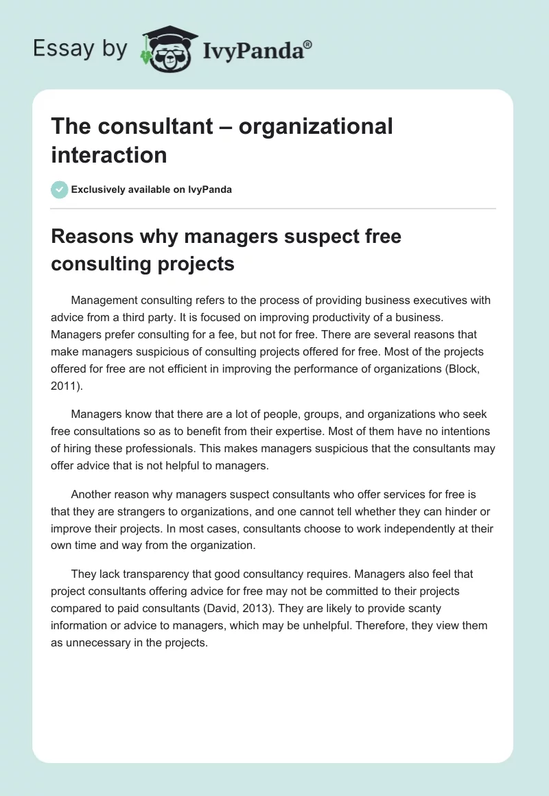 The consultant – organizational interaction. Page 1