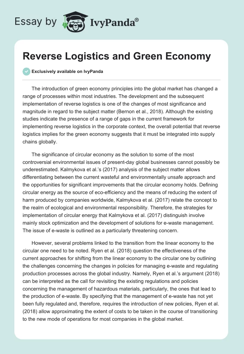Reverse Logistics and Green Economy. Page 1