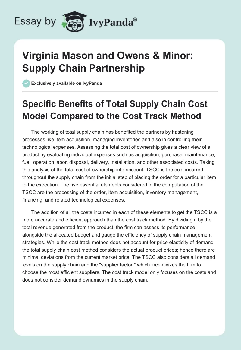 Virginia Mason and Owens & Minor: Supply Chain Partnership. Page 1