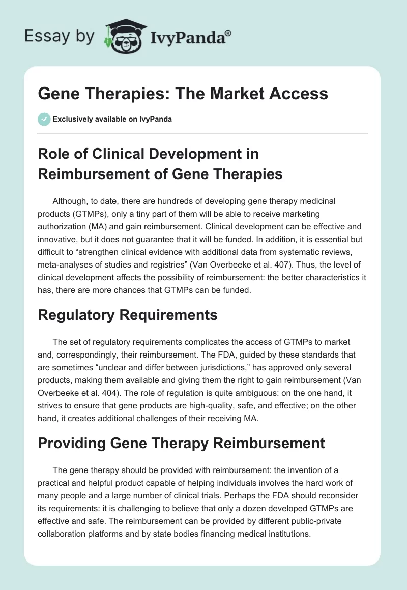 Gene Therapies: The Market Access. Page 1