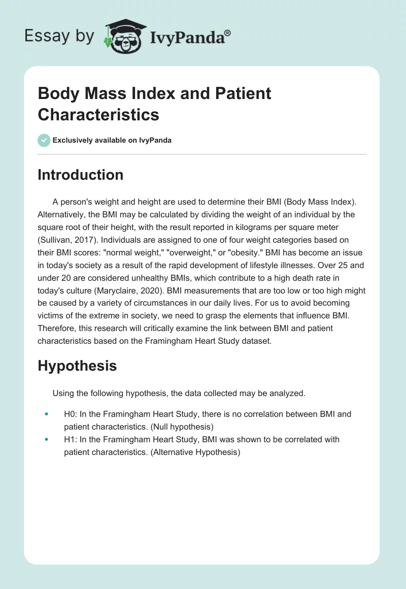 Body Mass Index and Patient Characteristics. Page 1