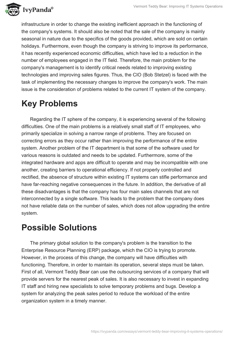 Vermont Teddy Bear: Improving IT Systems Operations. Page 2