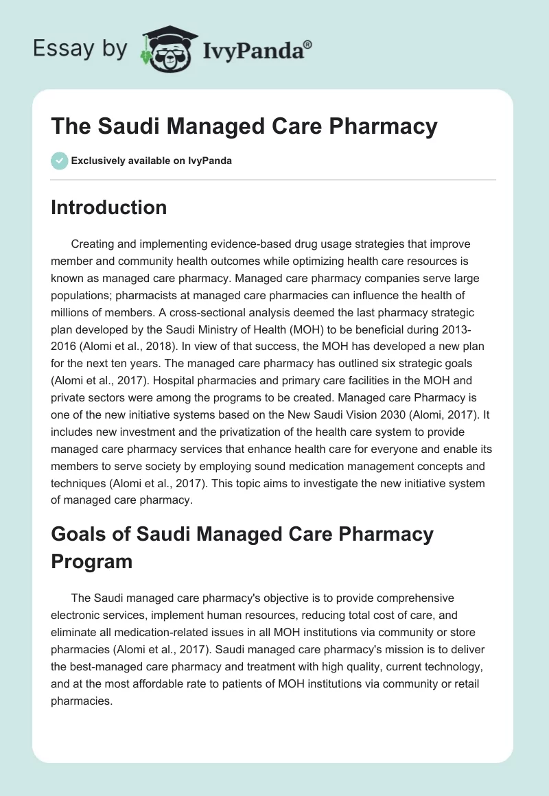 The Saudi Managed Care Pharmacy. Page 1