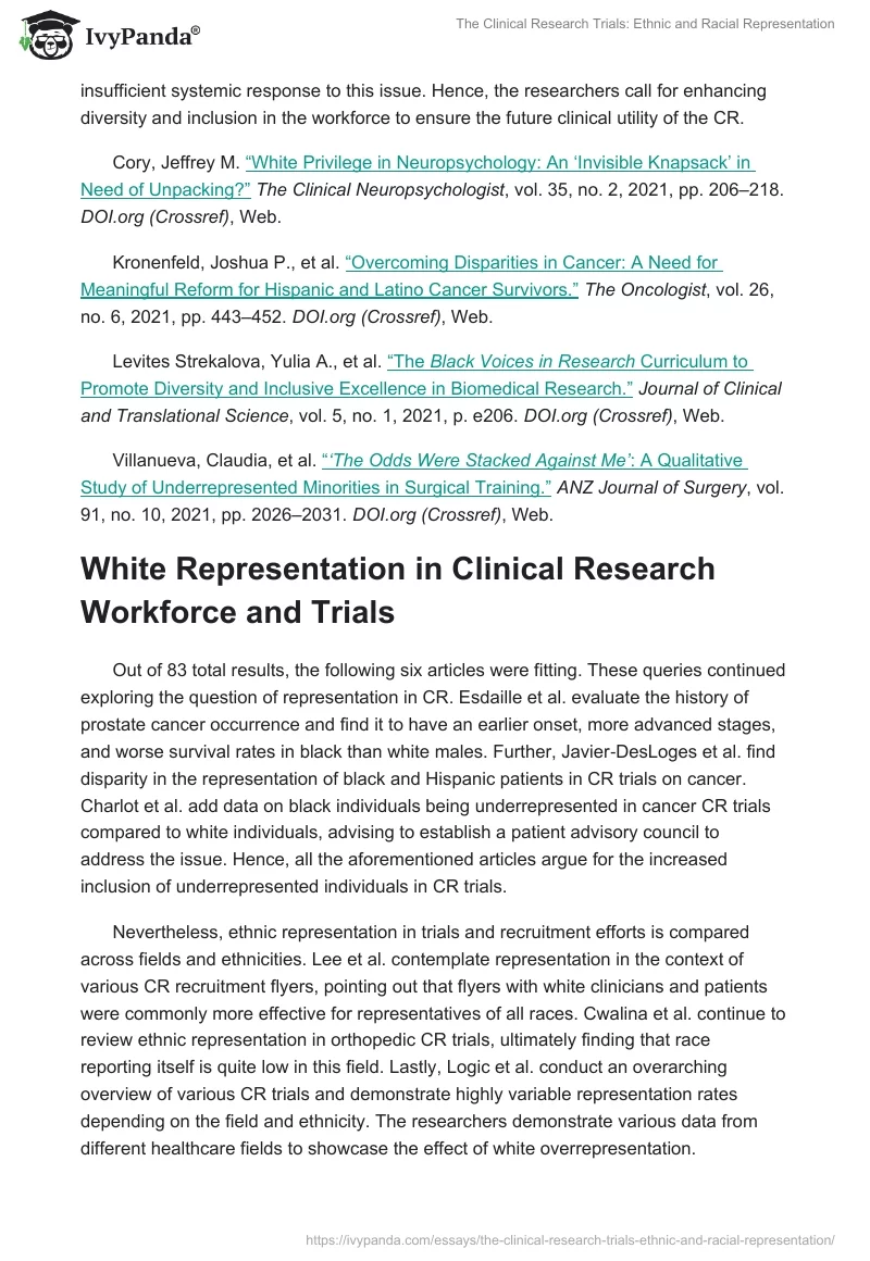 The Clinical Research Trials: Ethnic and Racial Representation. Page 5