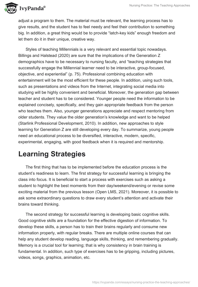 Nursing Practice: The Teaching Approaches. Page 3