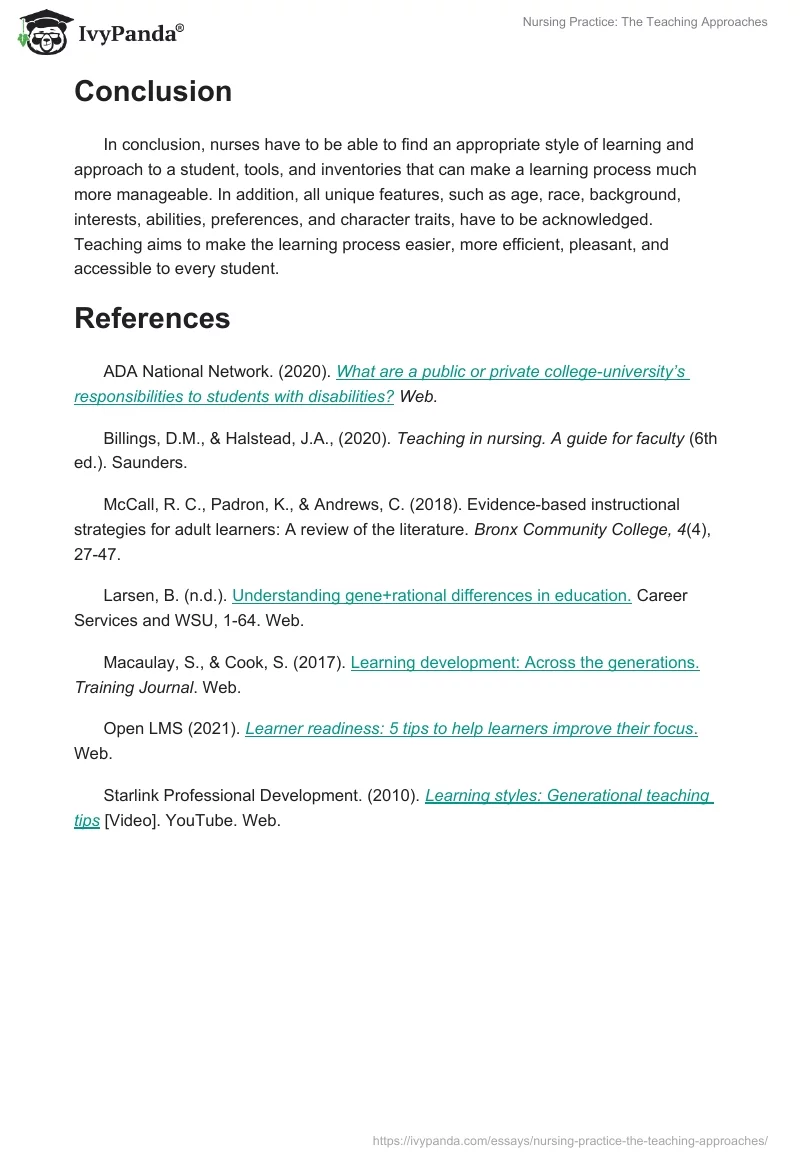 Nursing Practice: The Teaching Approaches. Page 5