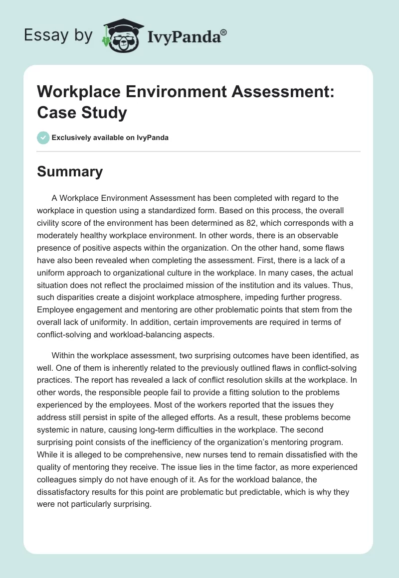 Workplace Environment Assessment: Case Study. Page 1