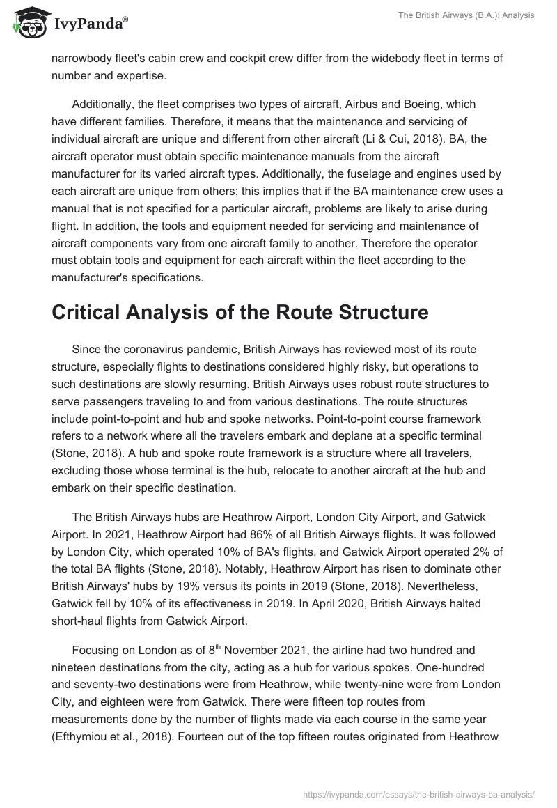 The British Airways (B.A.): Analysis. Page 3