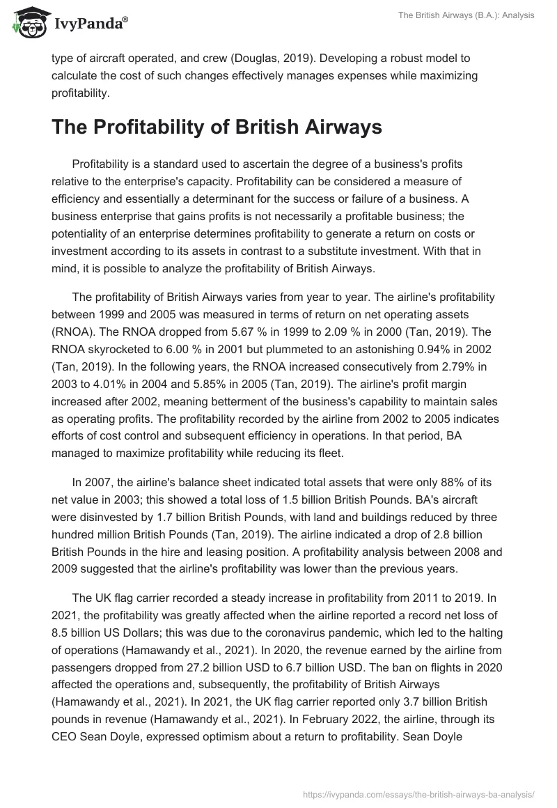 The British Airways (B.A.): Analysis. Page 5