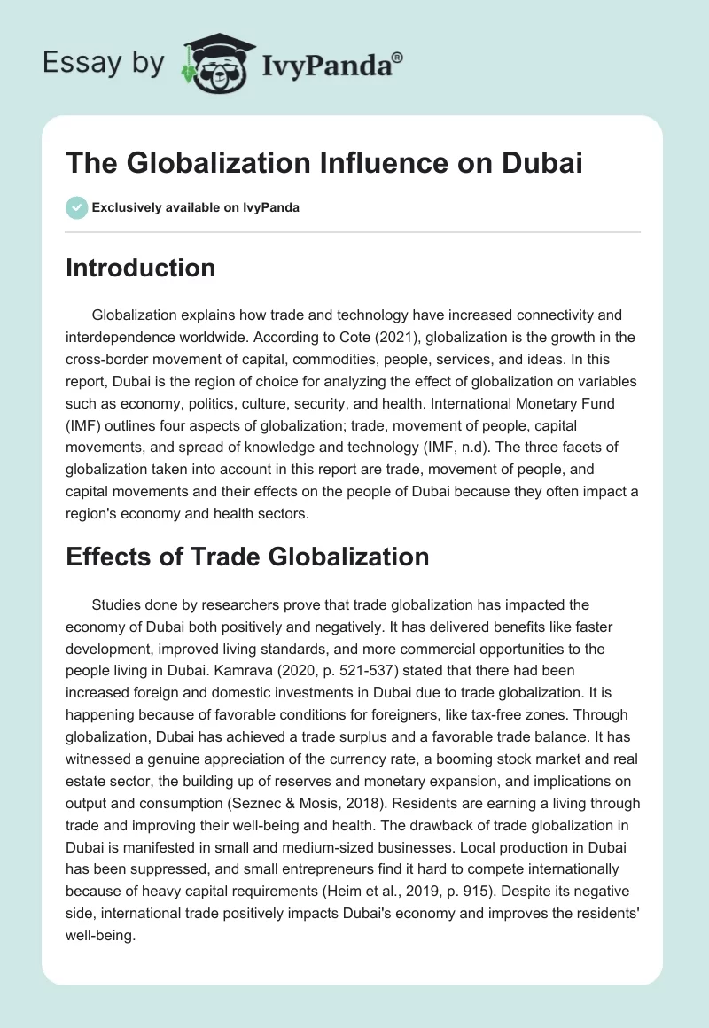 The Globalization Influence on Dubai. Page 1