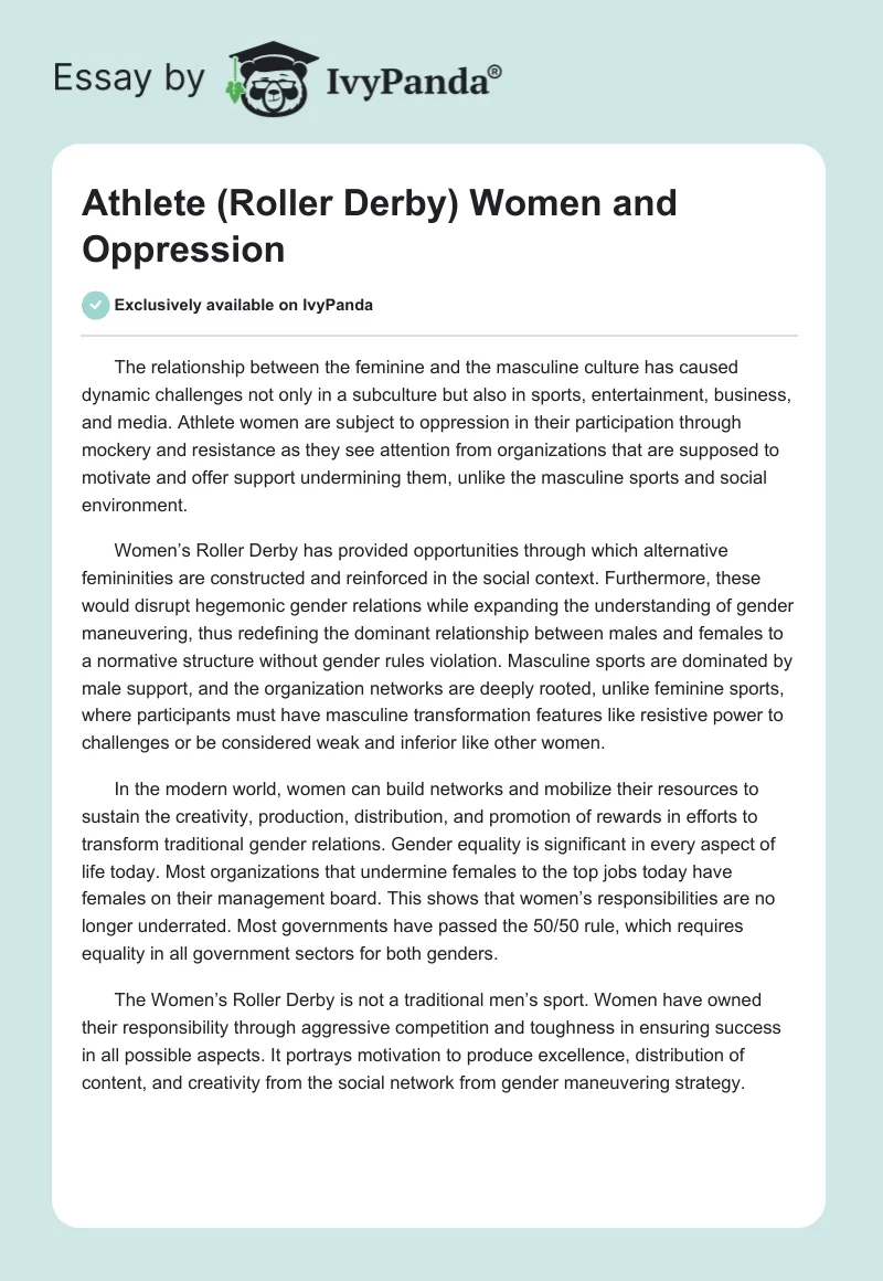 Athlete (Roller Derby) Women and Oppression. Page 1