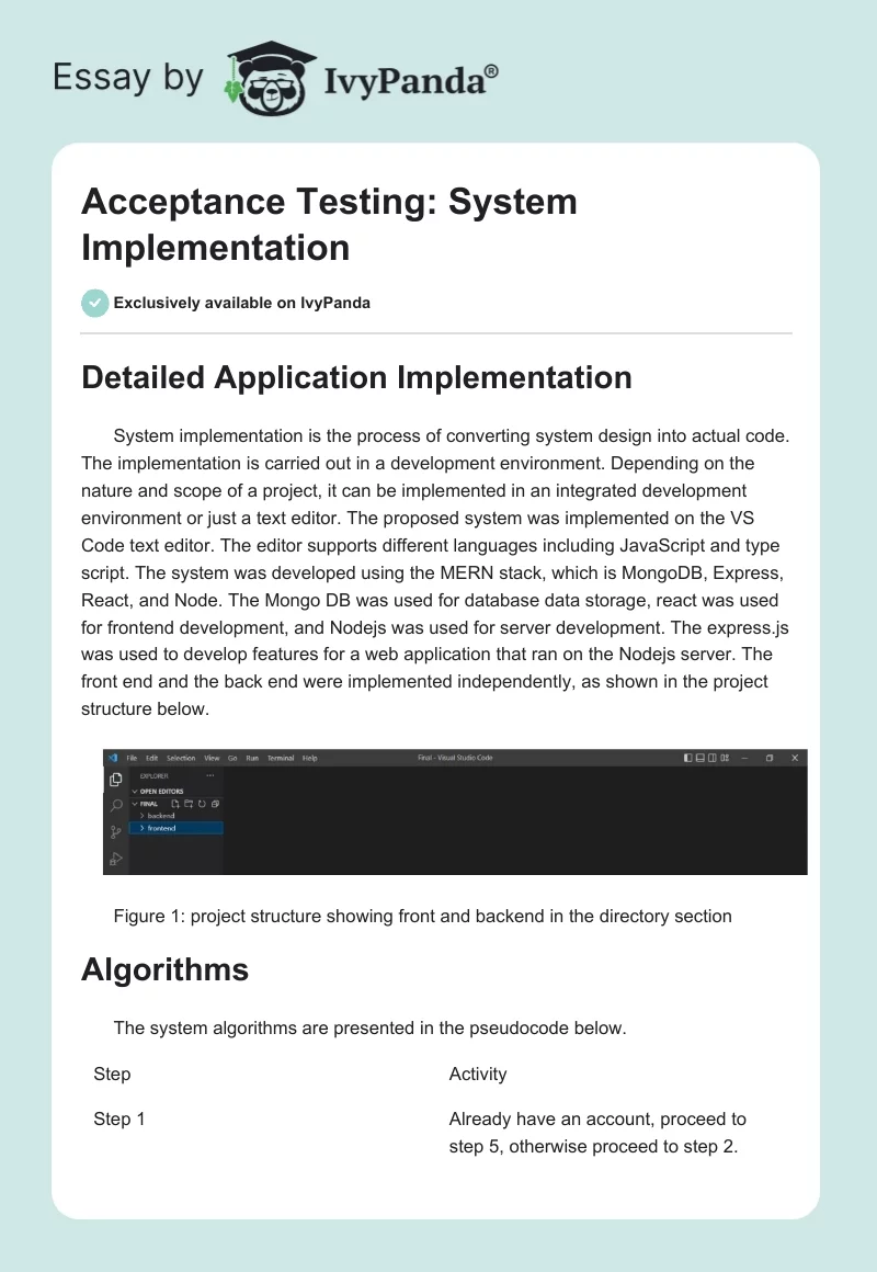 Acceptance Testing: System Implementation. Page 1