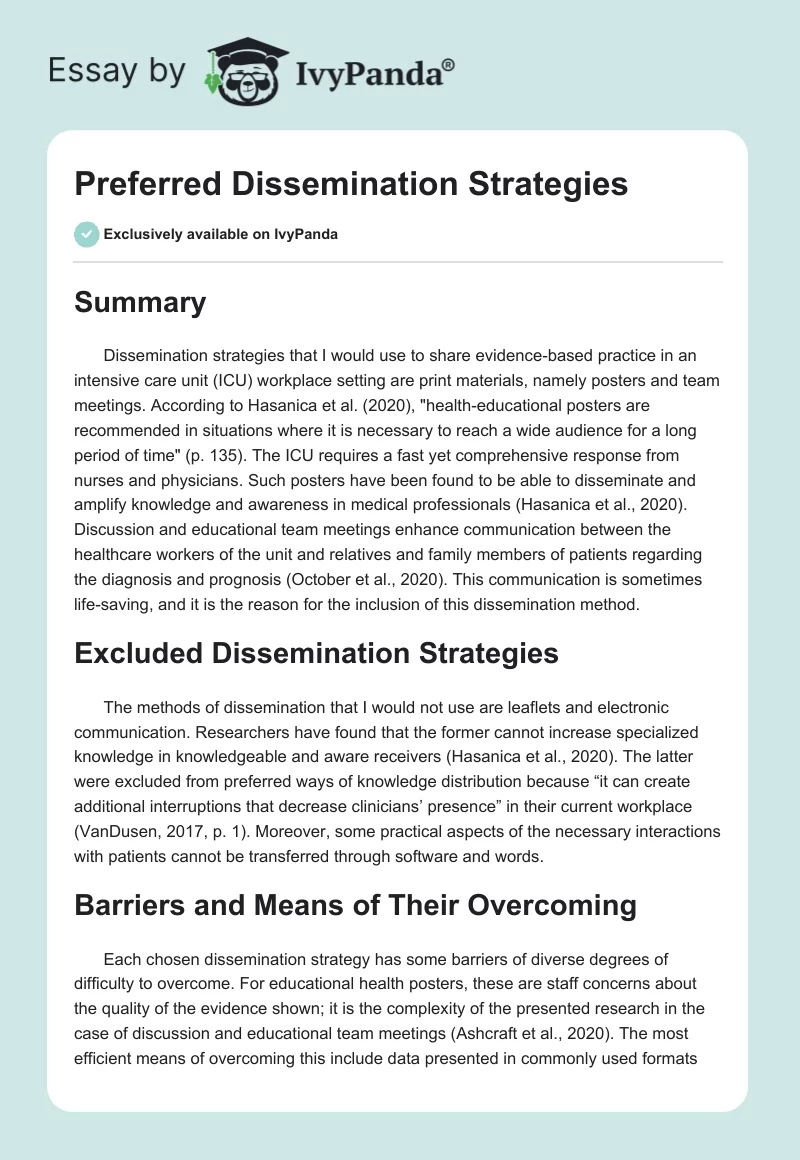 Preferred Dissemination Strategies. Page 1