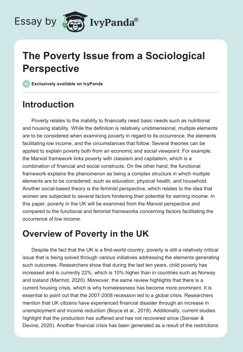 The Poverty Issue From a Sociological Perspective. Page 1