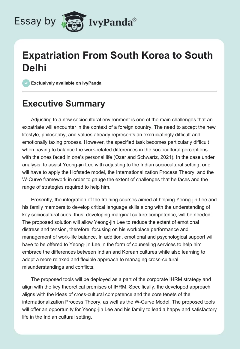 Expatriation From South Korea to South Delhi. Page 1