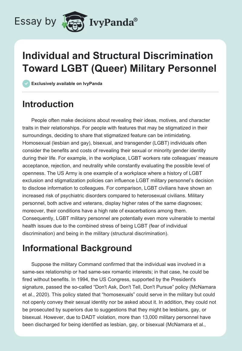 Individual and Structural Discrimination Toward LGBT (Queer) Military Personnel. Page 1