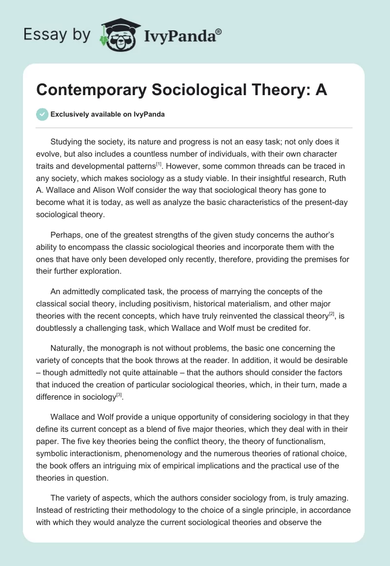 Contemporary Sociological Theory: A. Page 1