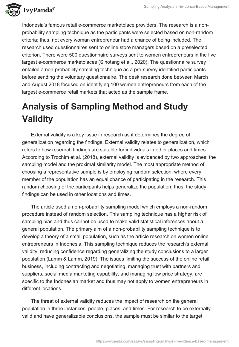 Sampling Analysis in Evidence-Based Management. Page 2