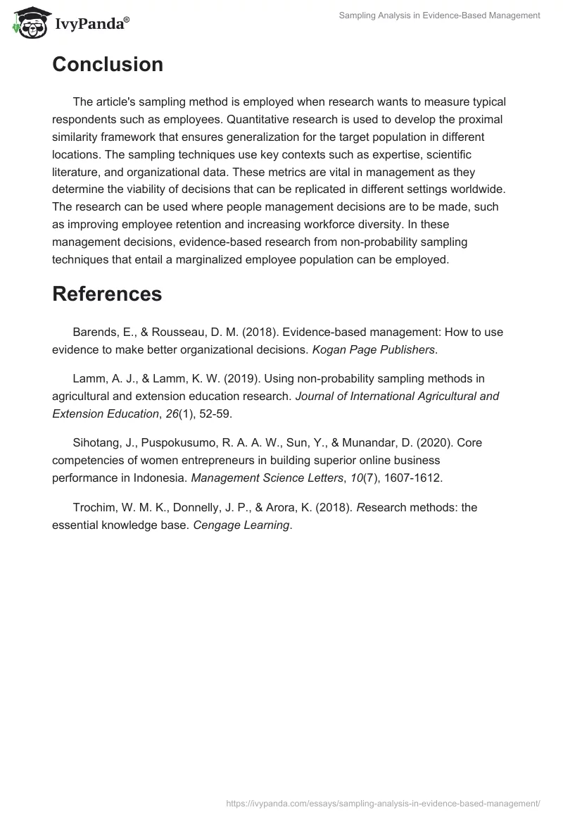 Sampling Analysis in Evidence-Based Management. Page 4