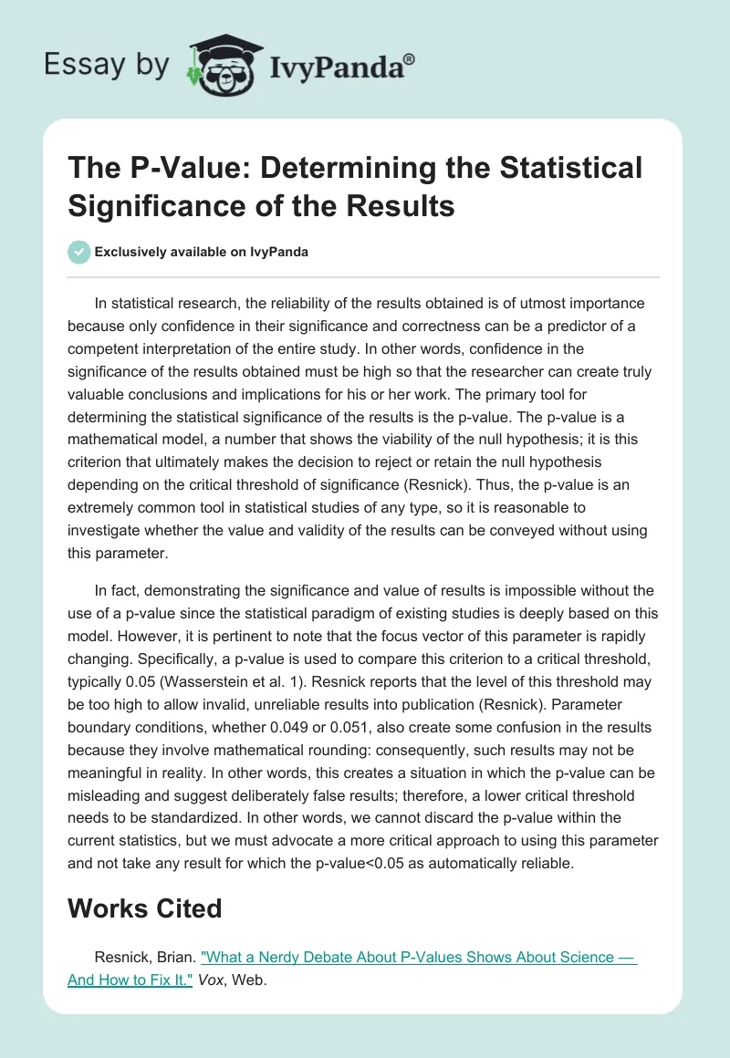 The P-Value: Determining the Statistical Significance of the Results. Page 1