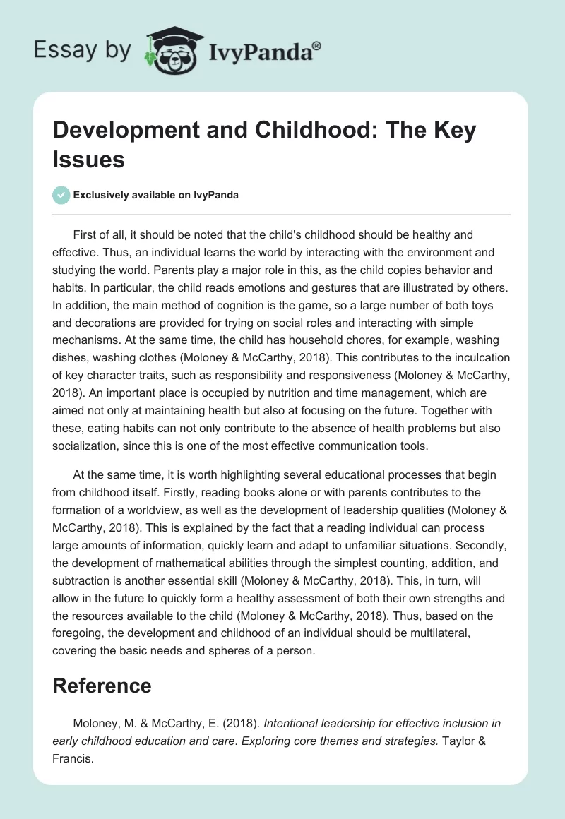 Development and Childhood: The Key Issues. Page 1