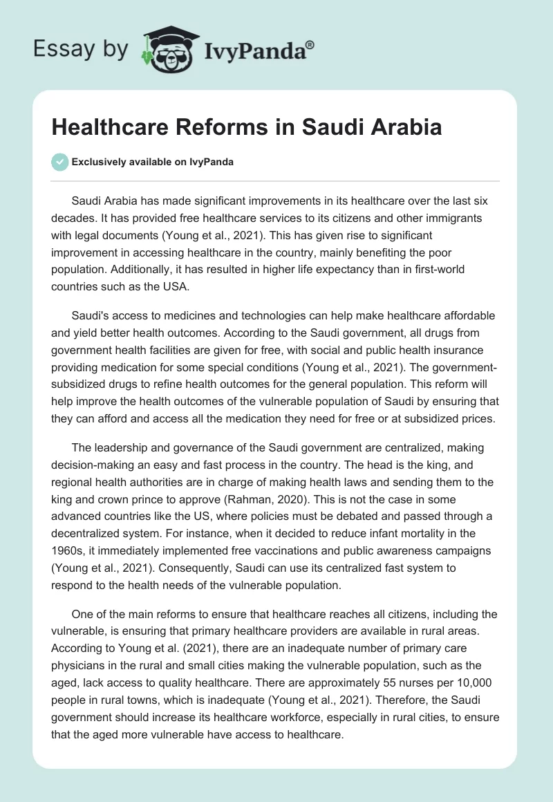 Healthcare Reforms in Saudi Arabia. Page 1