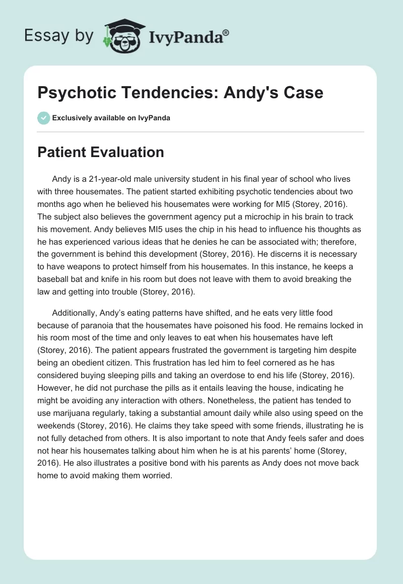 Psychotic Tendencies: Andy's Case. Page 1