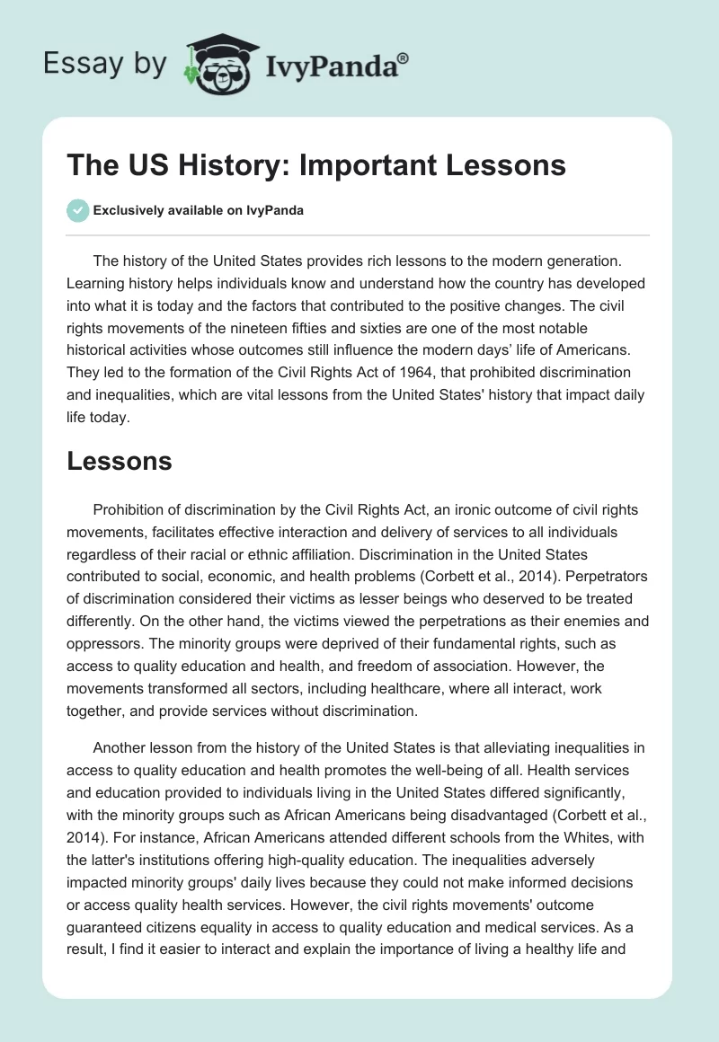 The US History: Important Lessons. Page 1