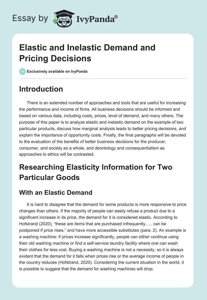 Elastic and Inelastic Demand and Pricing Decisions. Page 1