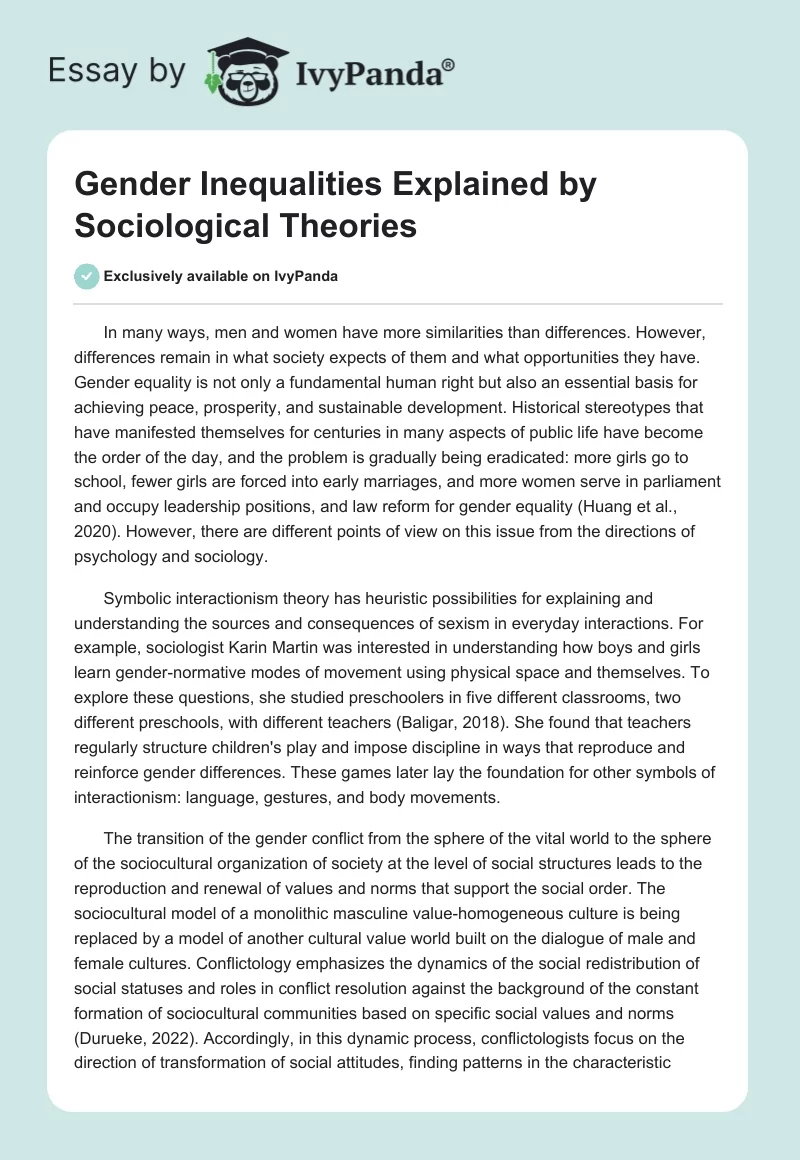 Gender Inequalities Explained by Sociological Theories. Page 1