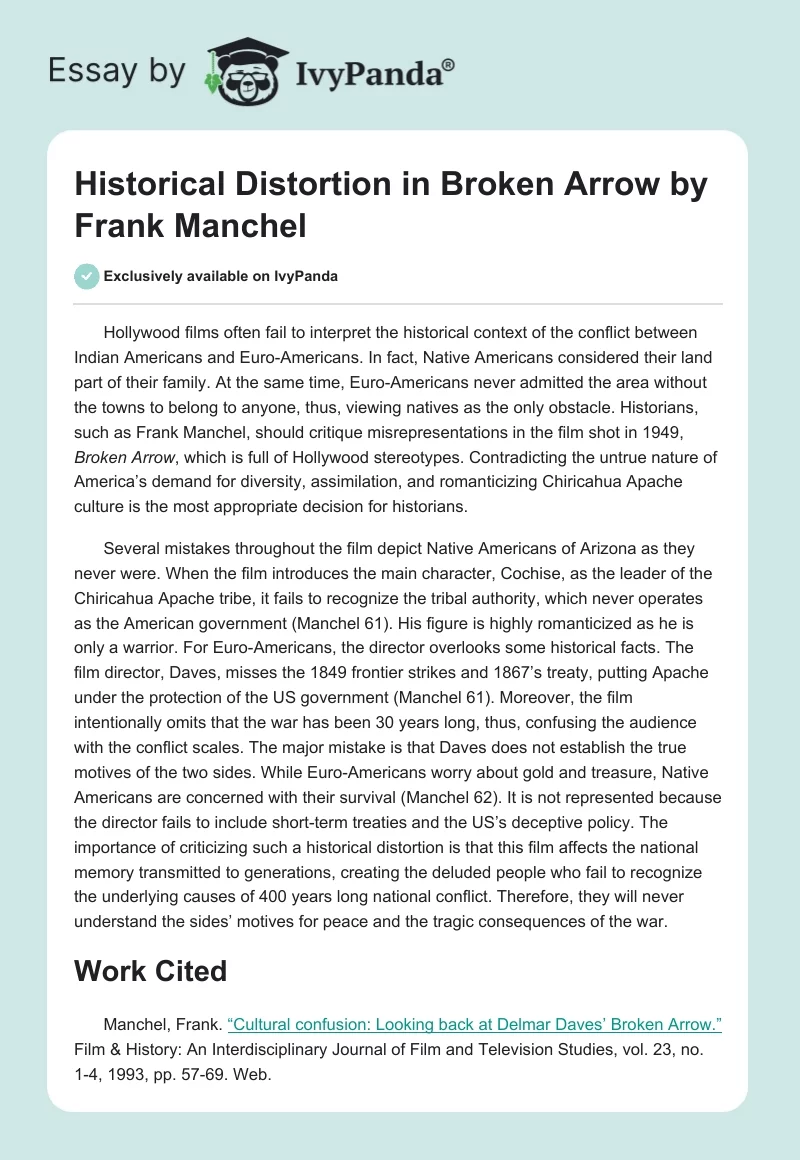 Historical Distortion in Broken Arrow by Frank Manchel. Page 1