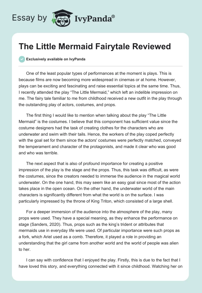 "The Little Mermaid" Fairytale Reviewed. Page 1