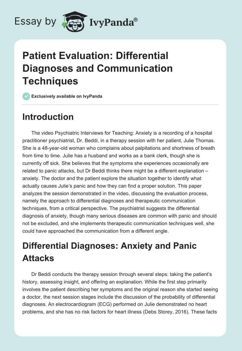 Patient Evaluation: Differential Diagnoses and Communication Techniques. Page 1
