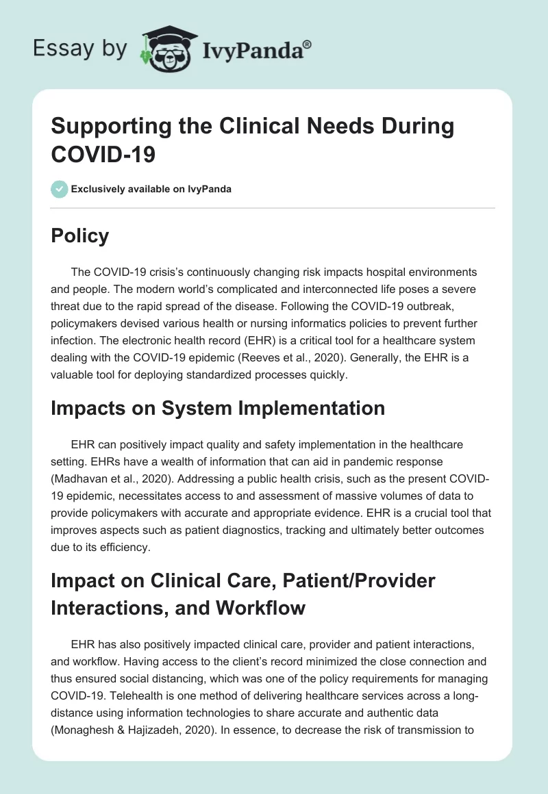 Supporting the Clinical Needs During COVID-19. Page 1