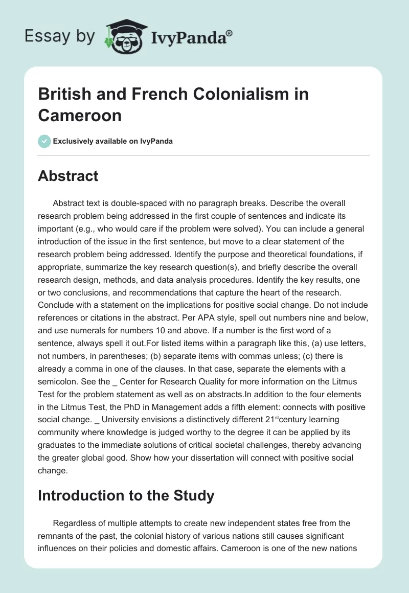 British and French Colonialism in Cameroon. Page 1