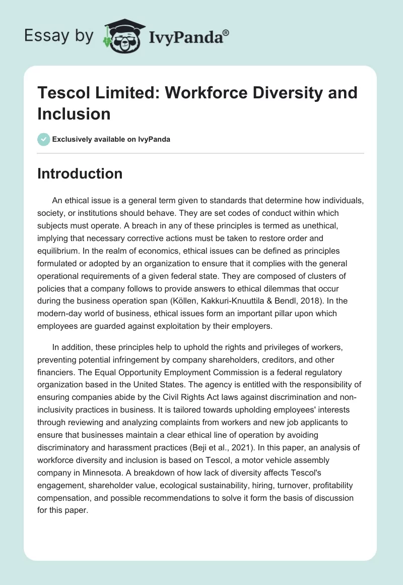Tescol Limited: Workforce Diversity and Inclusion. Page 1
