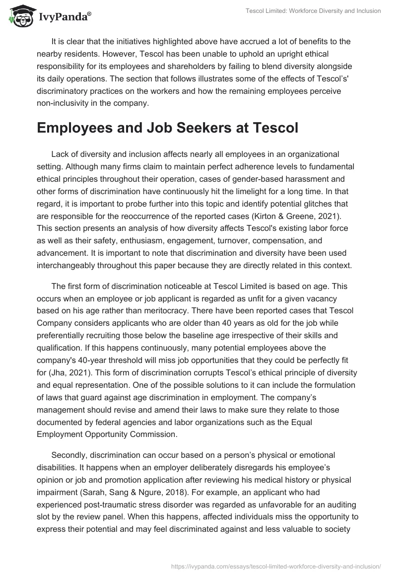 Tescol Limited: Workforce Diversity and Inclusion. Page 3