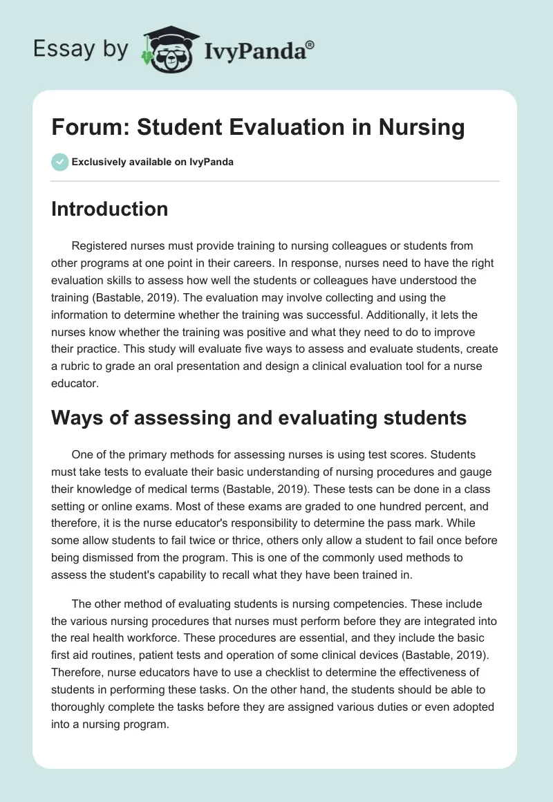 Forum: Student Evaluation in Nursing. Page 1